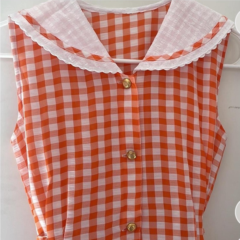 Gingham Peter Pan Sleeves-less Dress